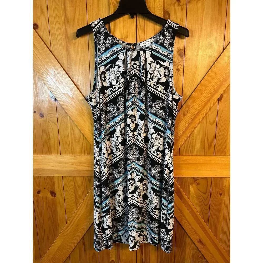 White House Black Market Black White Light Blue Pullover Shift Dress Size Large